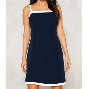 Votre Nom Collection Navy Blue white trim knee length dress SZ 10 lightweight